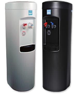 Silver and black bottled water coolers